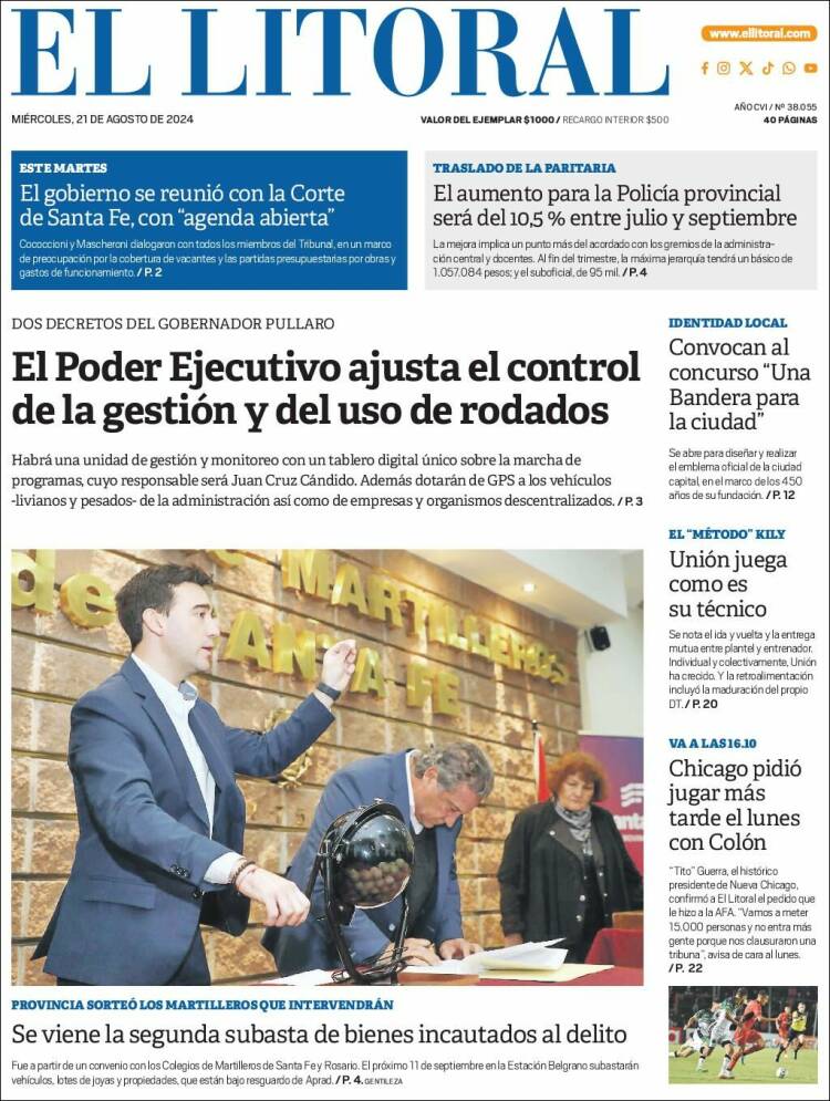 Portada de Diario El Litoral (Argentina)