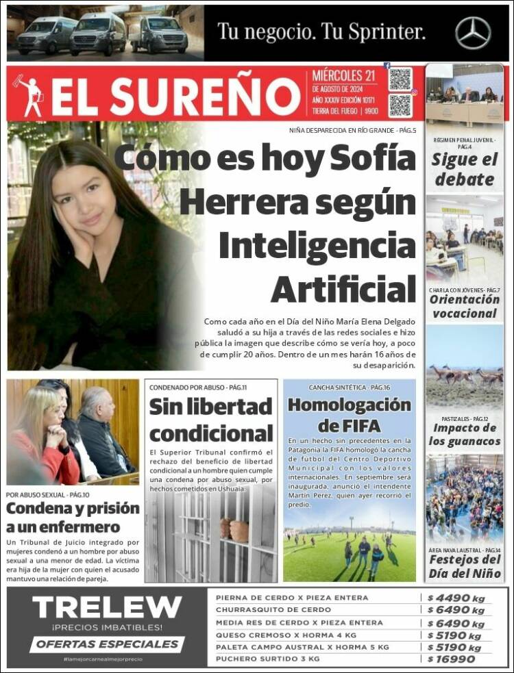 Portada de Diario El Sureño (Argentina)