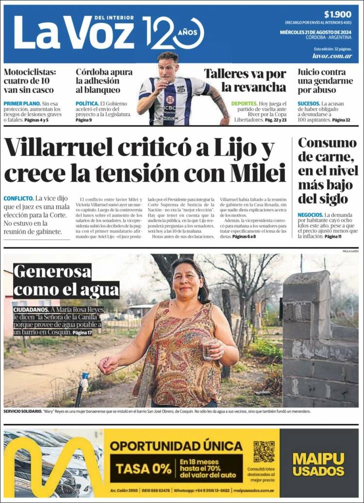 Portada de La Voz del Interior (Argentina)