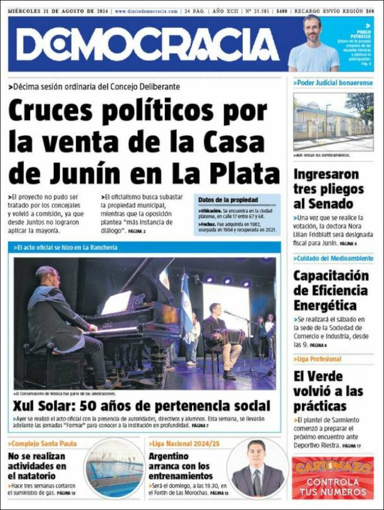 Portada de Diario Democracia (Argentina)