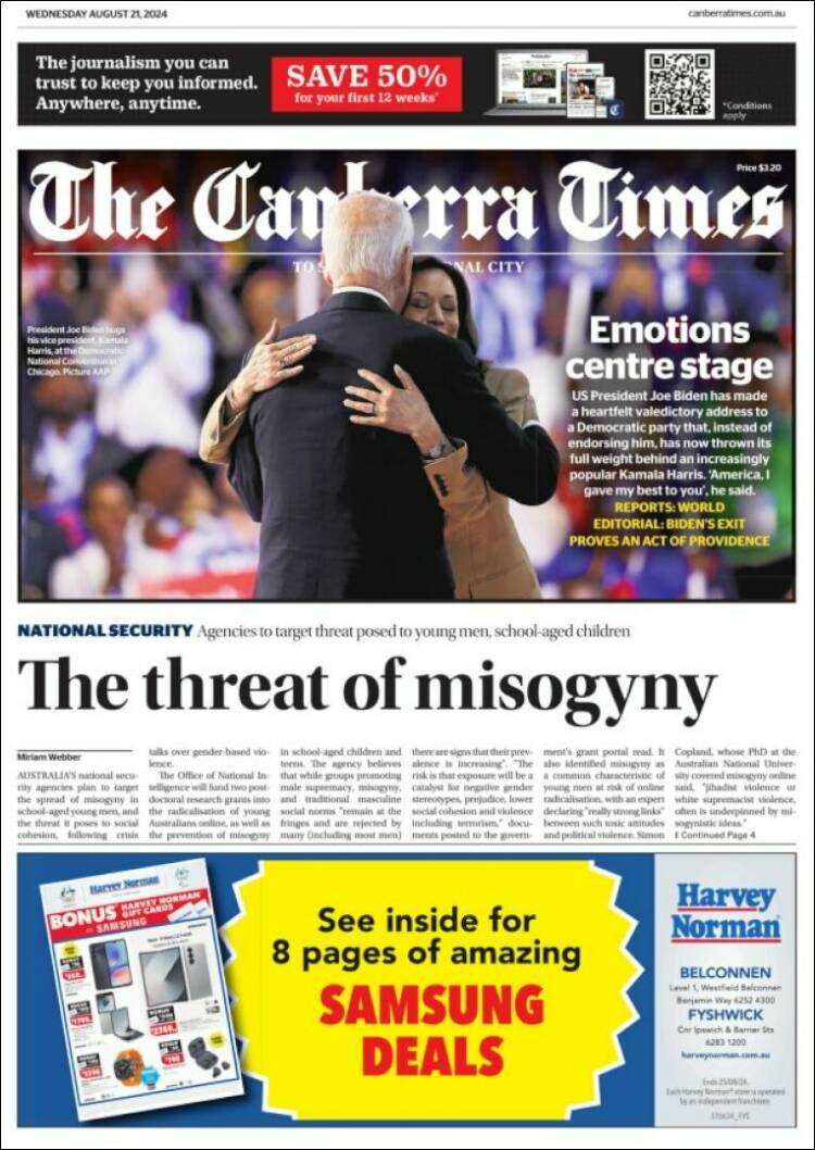 Portada de The Canberra Times (Australia)