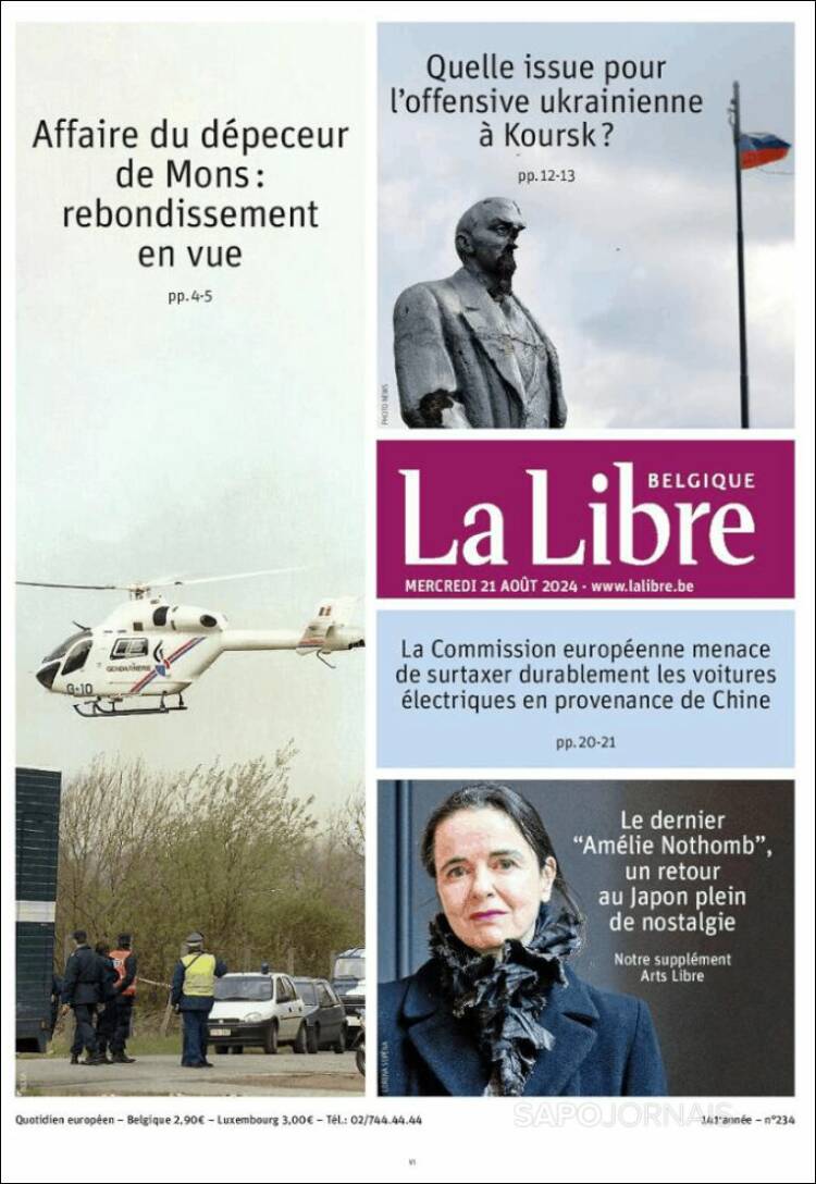 Portada de La Libre.be (B&eacute;lgica)