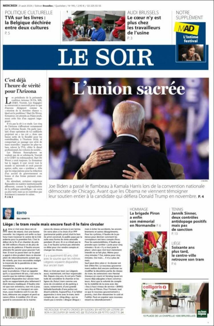 Portada de Le Soir (B&eacute;lgica)