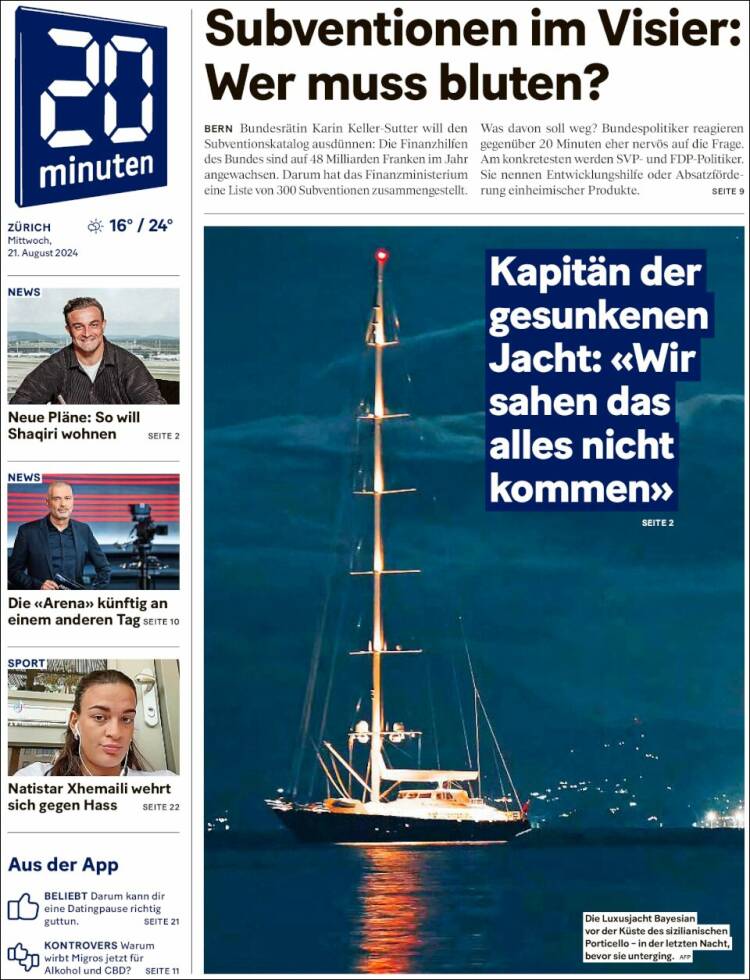 Portada de 20Minuten - Zürich (Suiza)