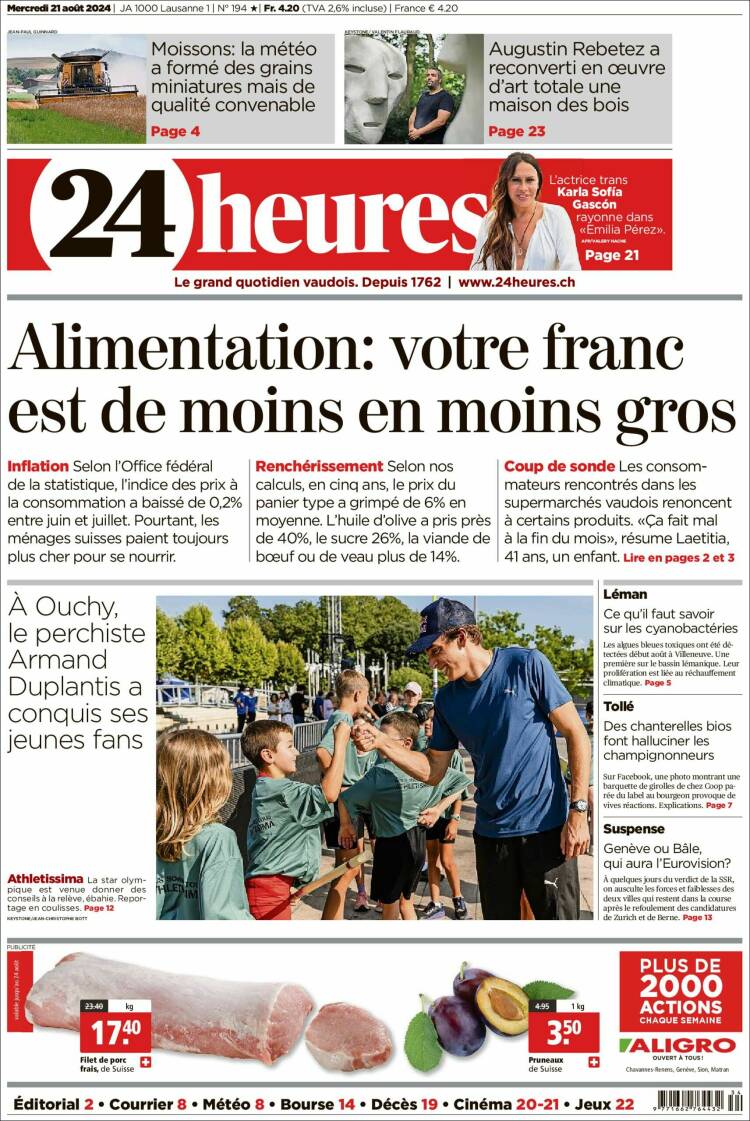 Portada de 24 Heures (Suiza)