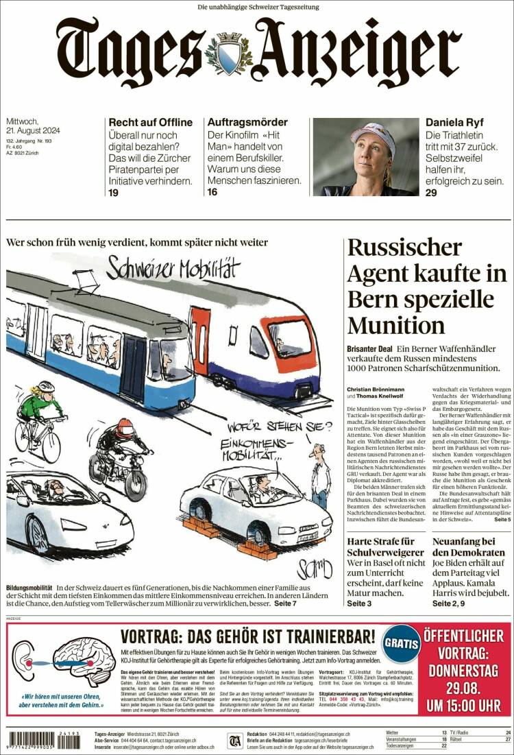 Portada de Tages-Anzeiger (Suiza)