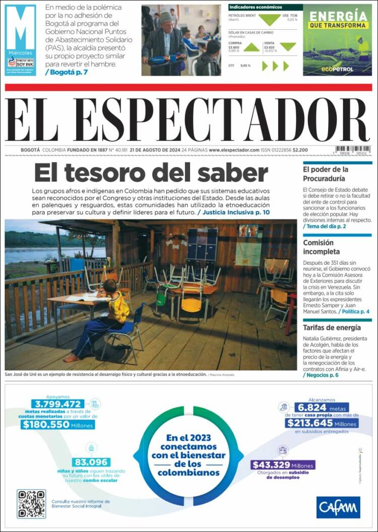 Portada de El Espectador (Colombia)
