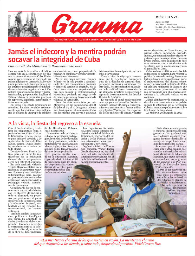 Portada de Granma (Cuba)