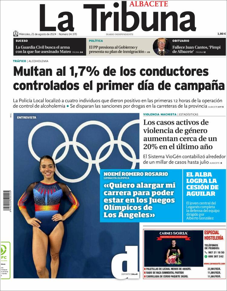 Portada de La Tribuna de Albacete (Espa&ntilde;a)