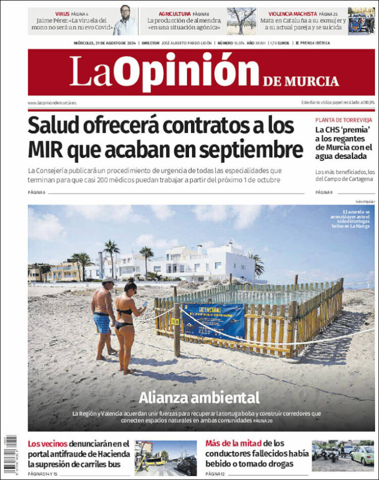 Portada de La Opinión de Murcia (Espa&ntilde;a)
