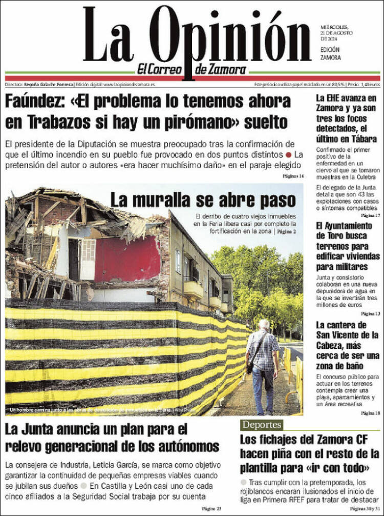 Portada de La Opinión - El Correo de Zamora (Espa&ntilde;a)