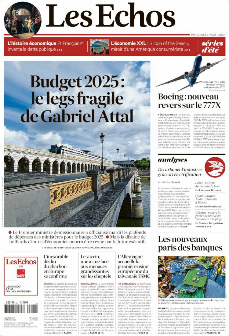 Portada de Les Echos (Francia)
