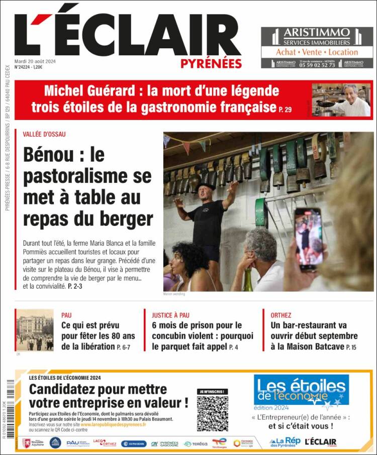 Portada de L'Eclair des Pyrénées (Francia)