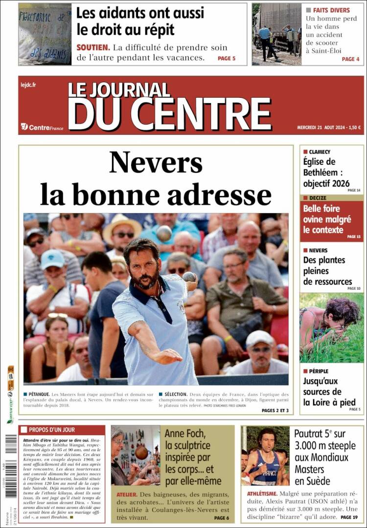 Portada de Le Journal du Centre (Francia)
