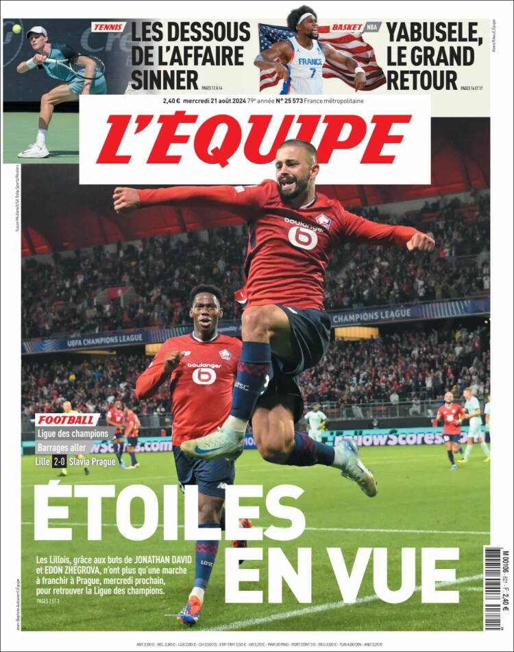 Portada de L'Equipe (Francia)