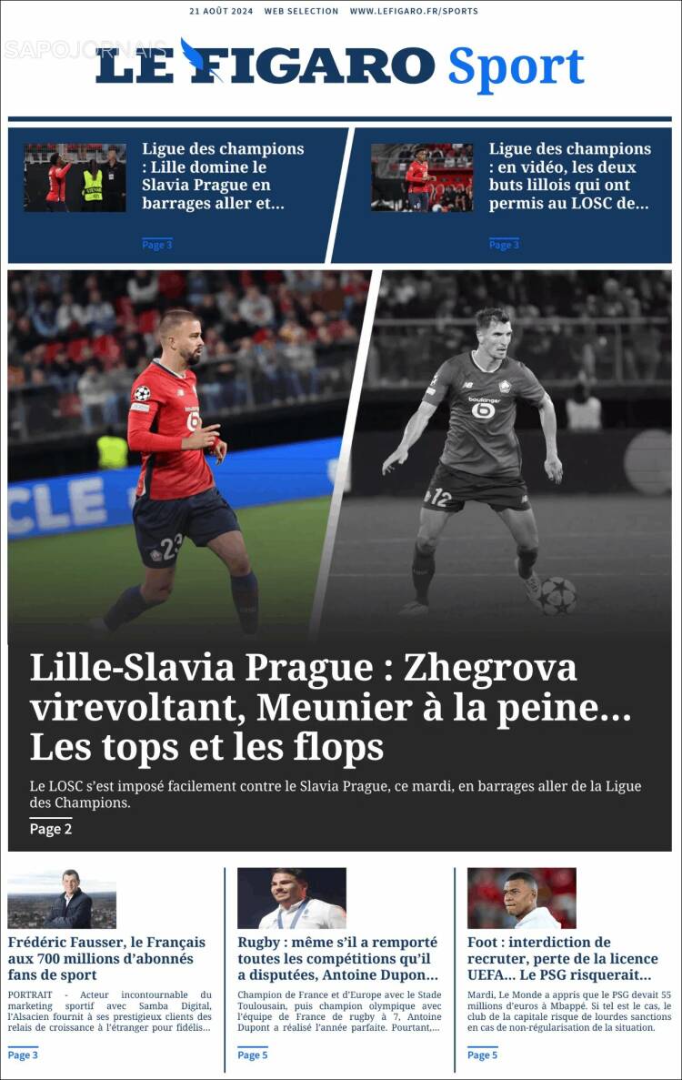 Portada de Le Figaro Sport (Francia)