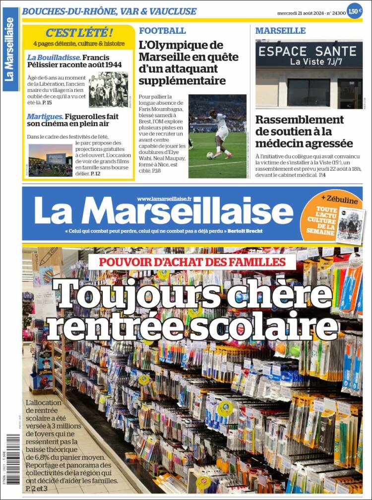 Portada de La Marseillaise (Francia)