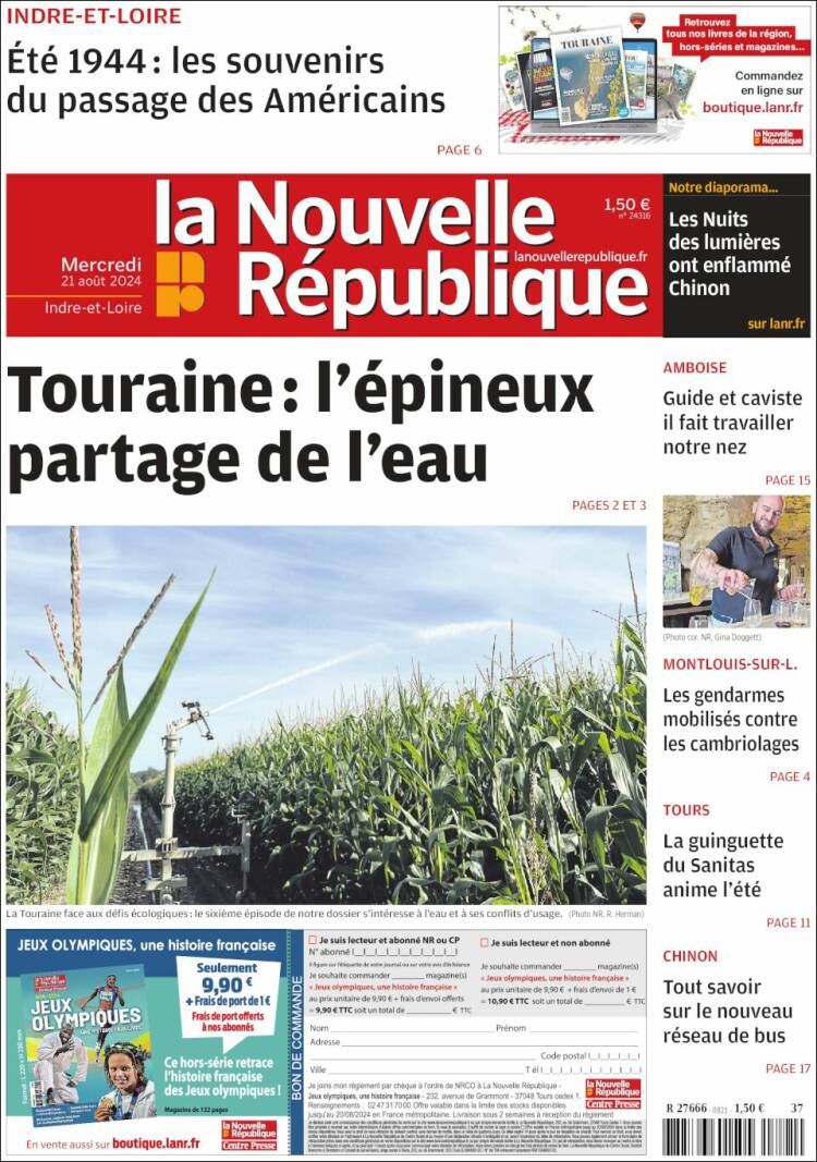 Portada de La Nouvelle Republique (Francia)