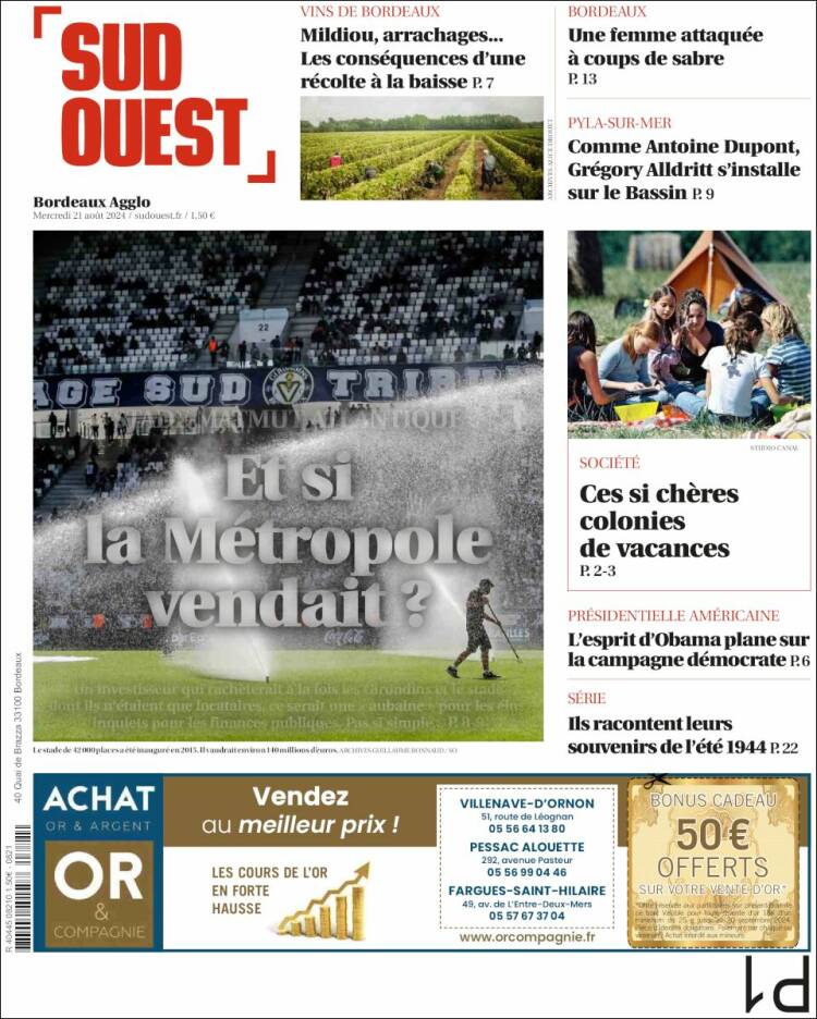 Portada de Sud Ouest (Francia)