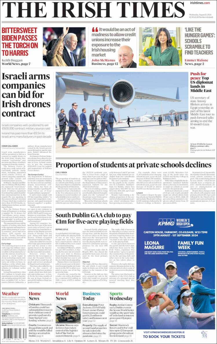 Portada de Irish Times (Irlanda)