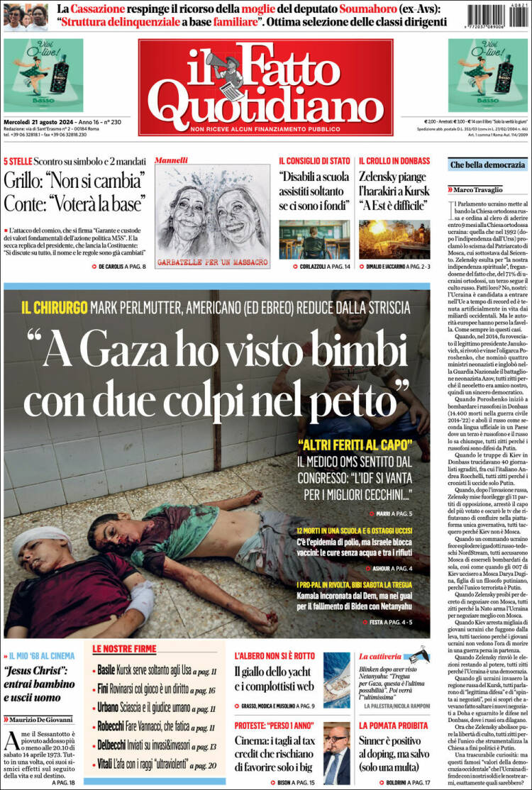 Portada de Il Fatto Quotidiano (Italia)