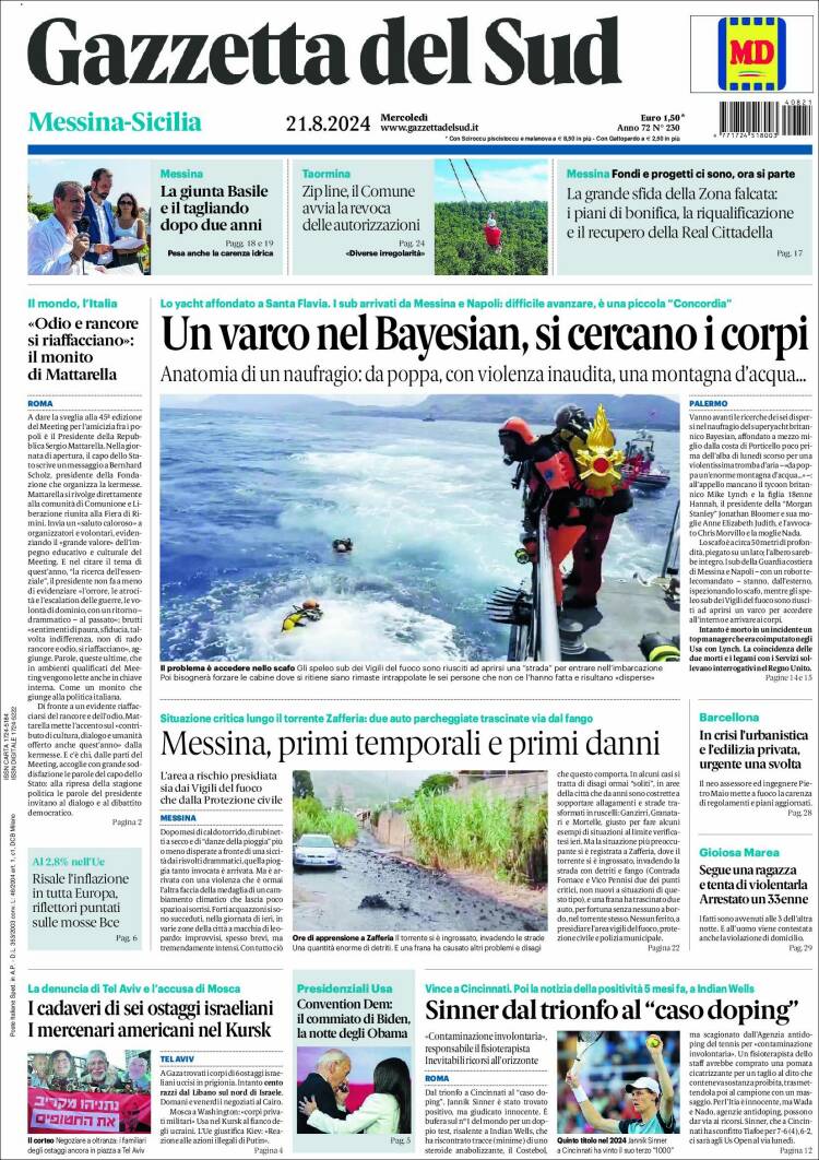 Portada de Gazzetta del Sud (Italia)