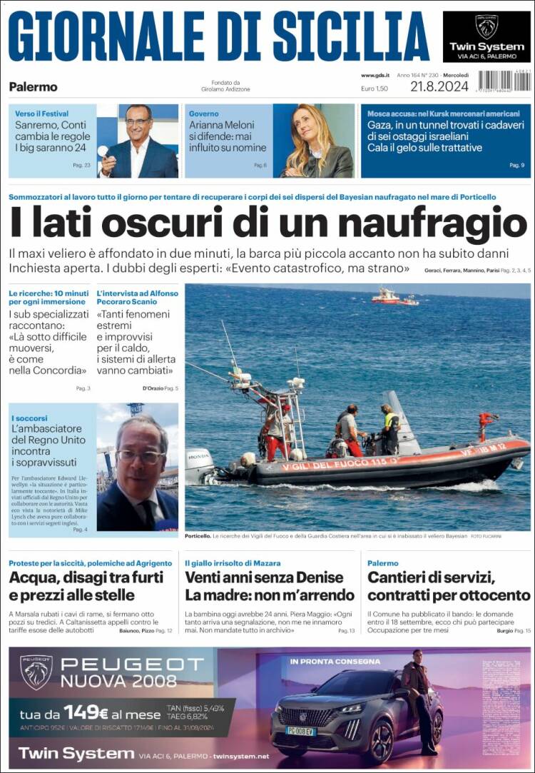 Portada de Giornale di Sicilia (Italia)