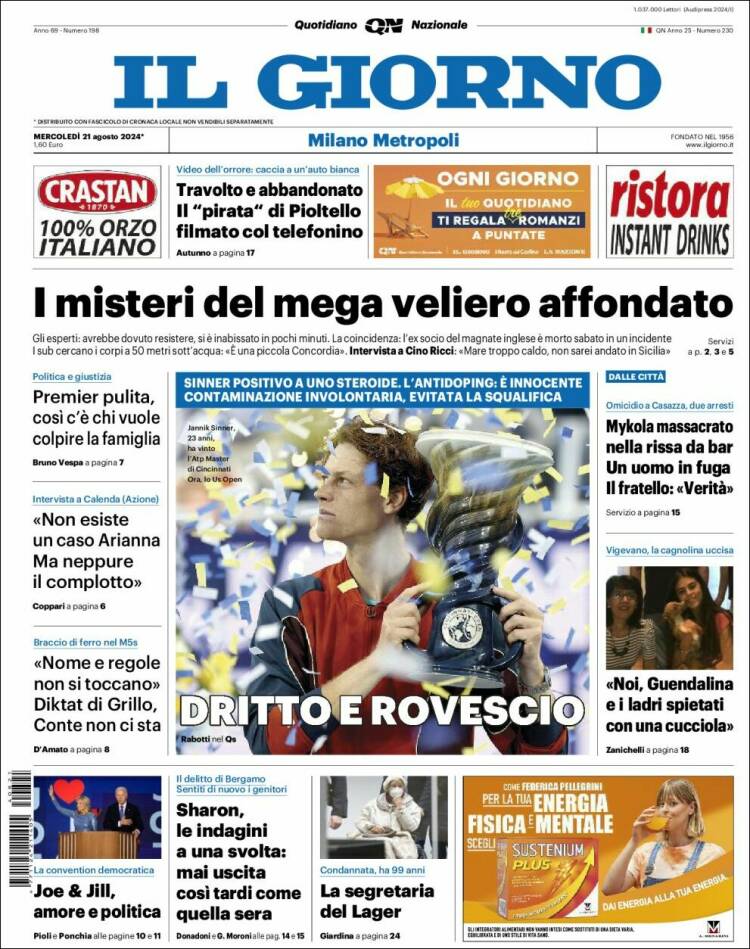 Portada de Il Giorno (Italia)