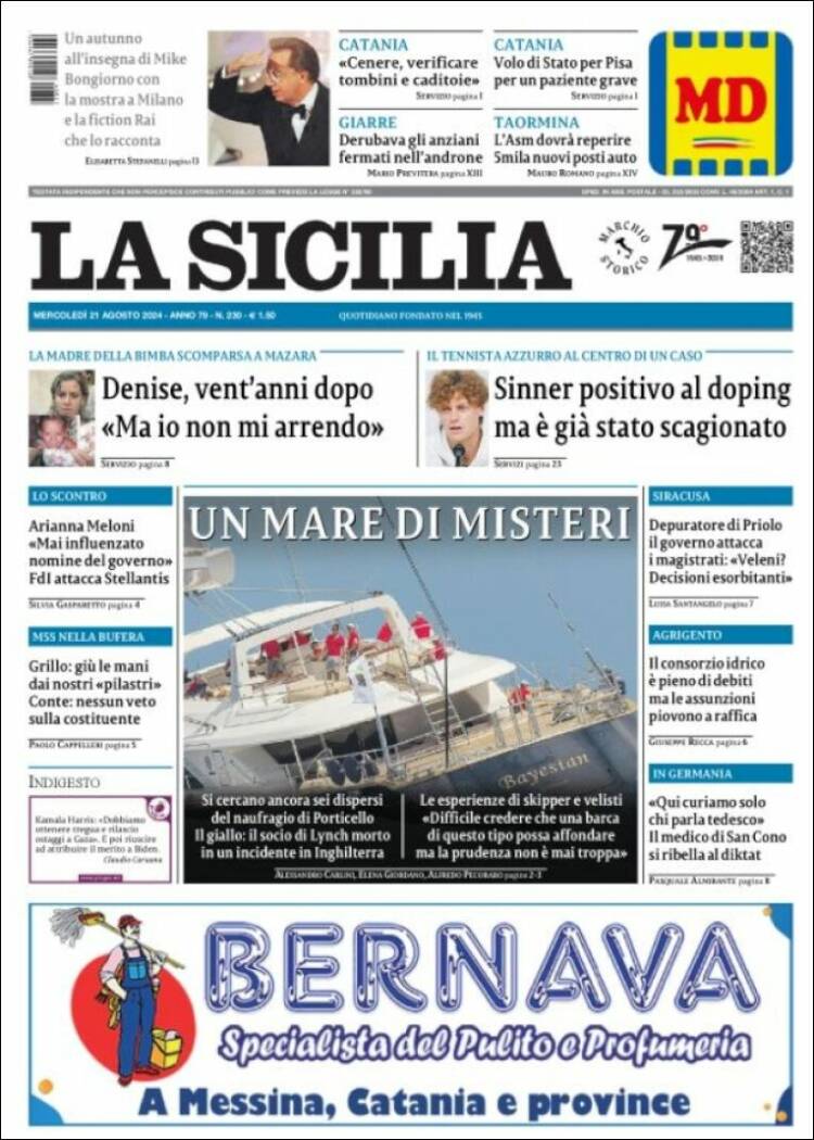 Portada de La Sicilia (Italia)