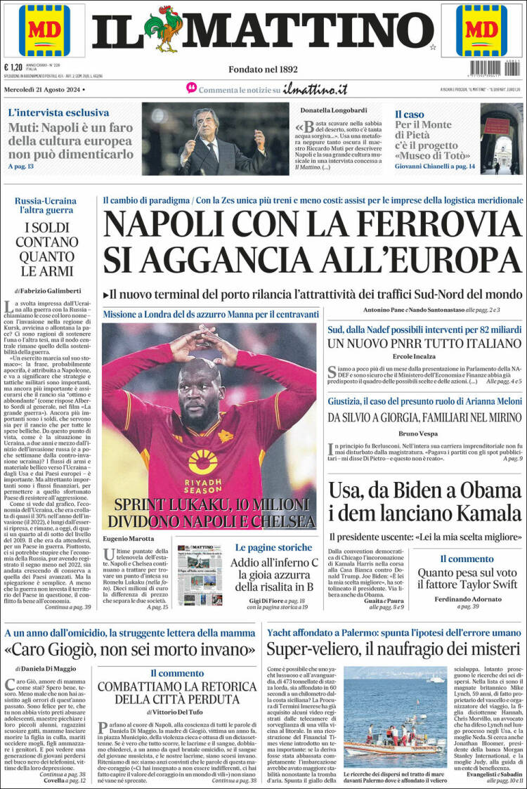 Portada de Il Mattino (Italia)