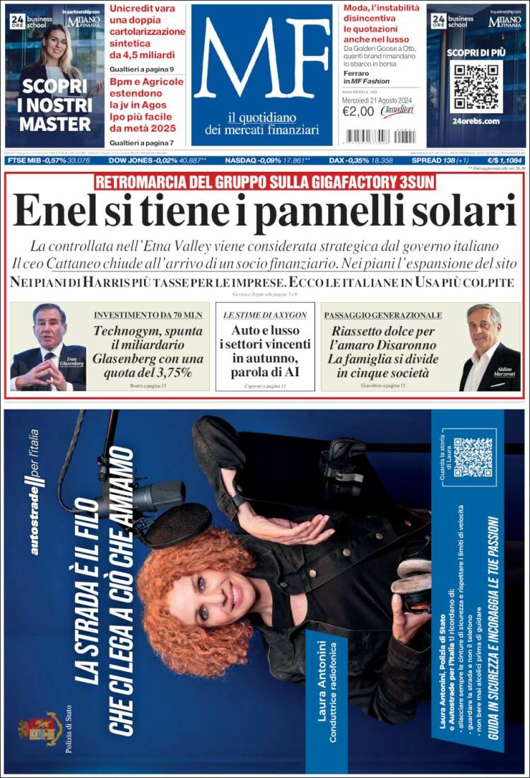 Portada de Milano Finanza (Italia)
