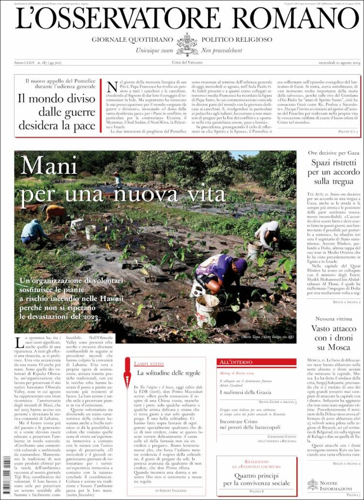 Portada de L'Osservatore Romano (Italia)