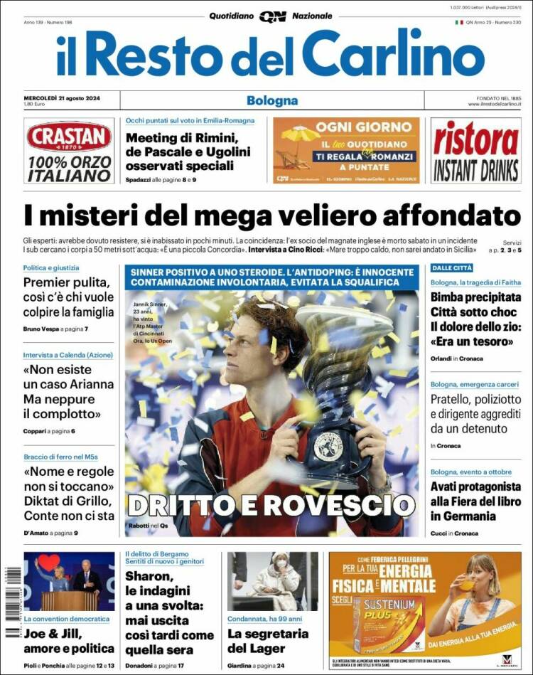 Portada de Il Resto del Carlino (Italia)