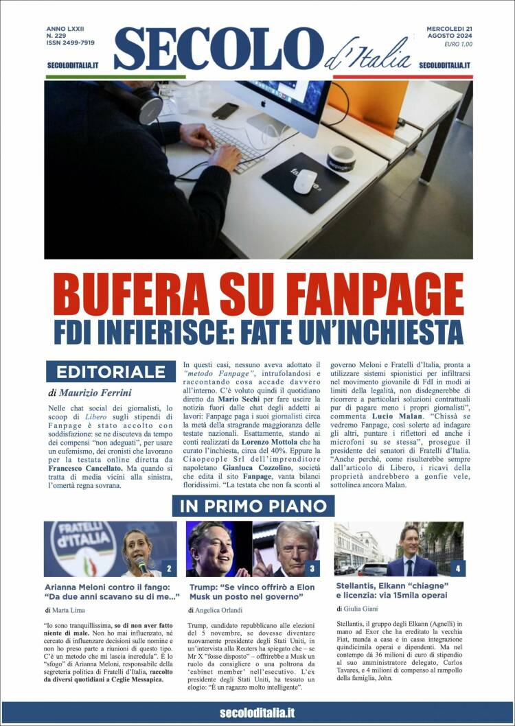 Portada de Secolo d'Italia (Italia)