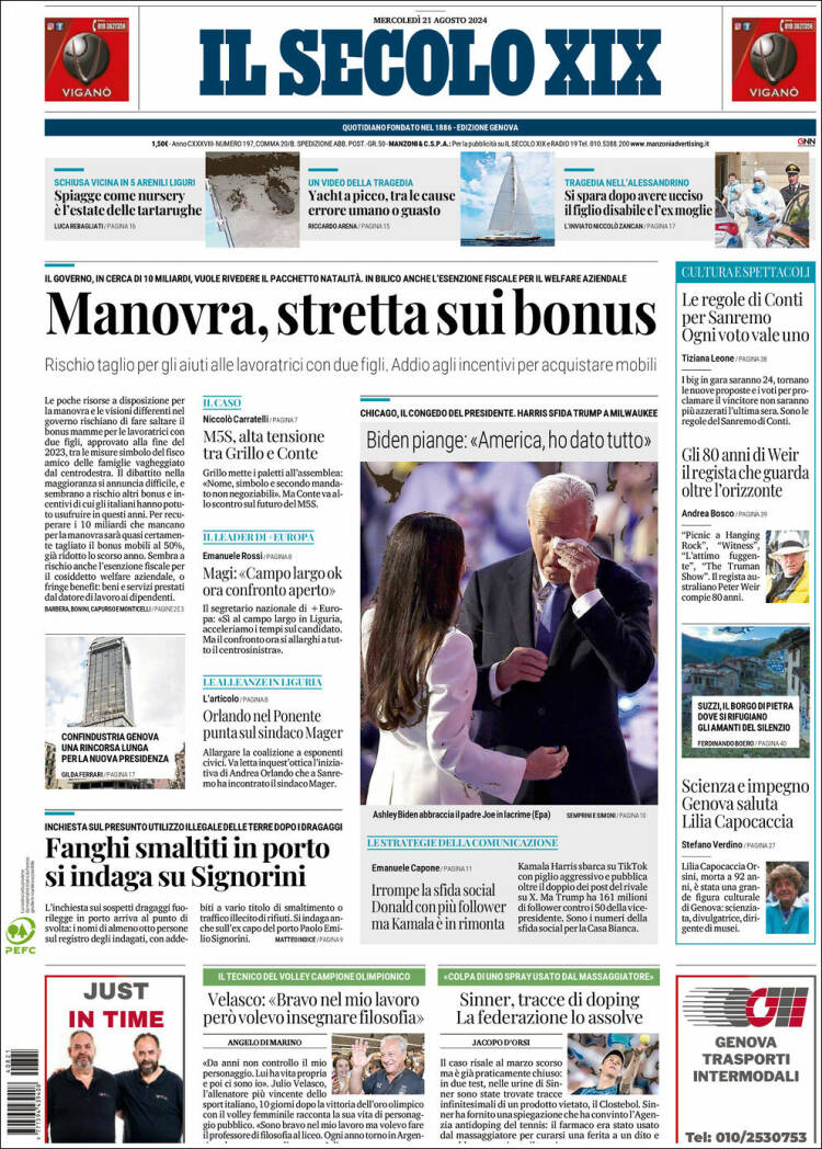 Portada de Il Secolo XIX (Italie)