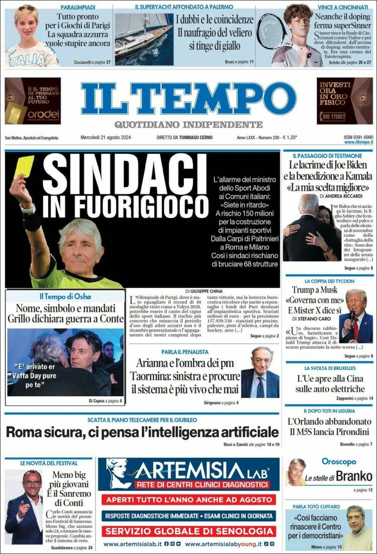 Portada de Il Tempo (Italia)