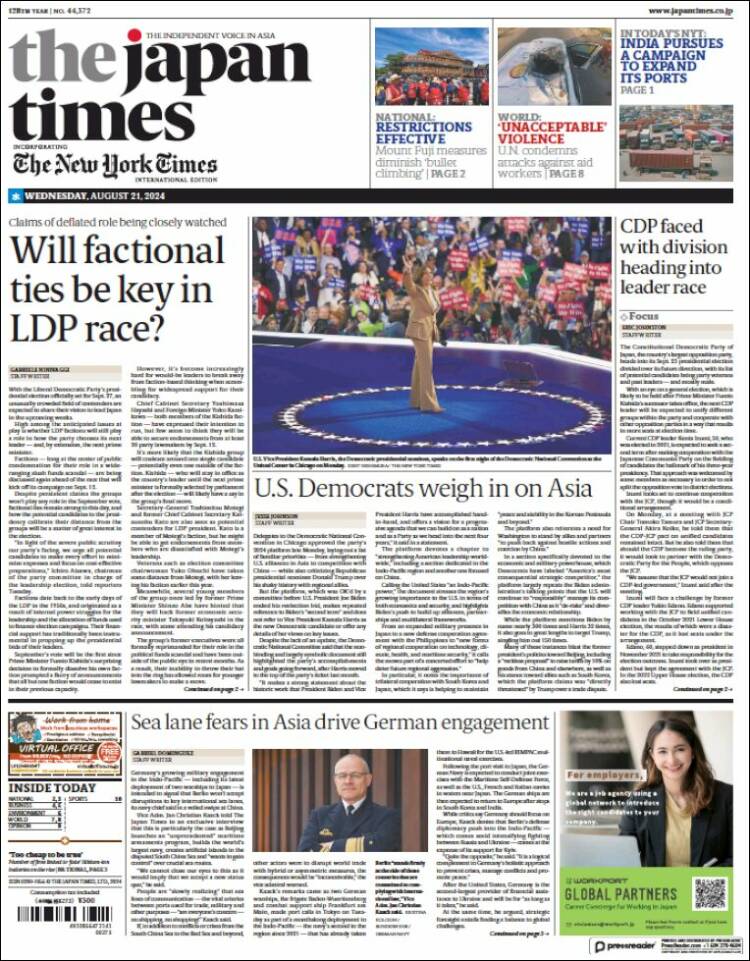 Portada de The Japan Times (Jap&oacute;n)