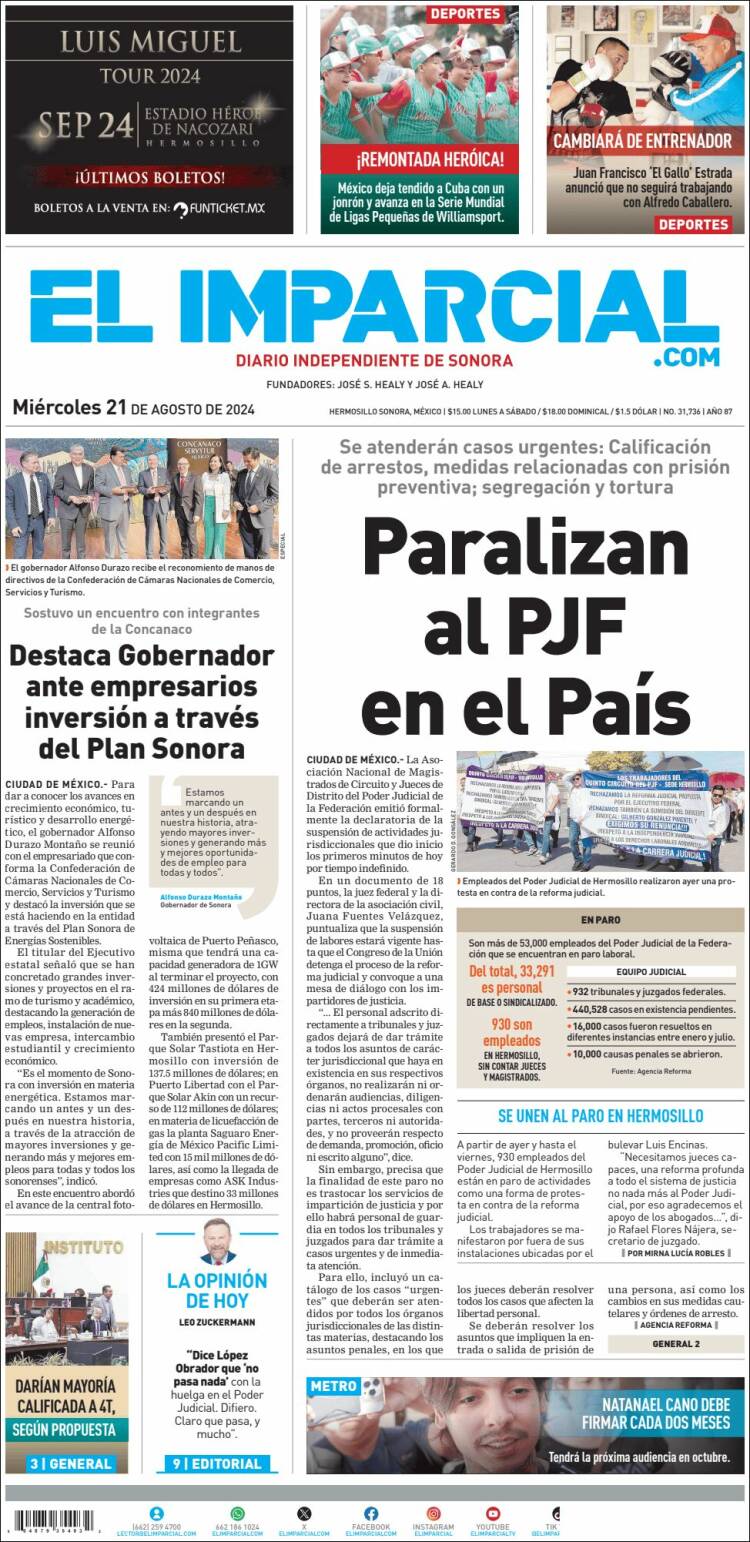 Portada de El Imparcial (M&eacute;xico)