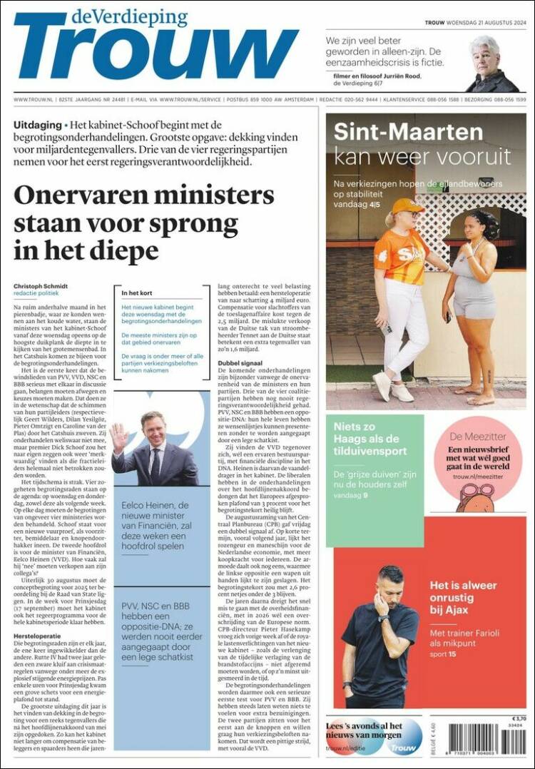 Portada de Trouw (Pa&iacute;ses Bajos)