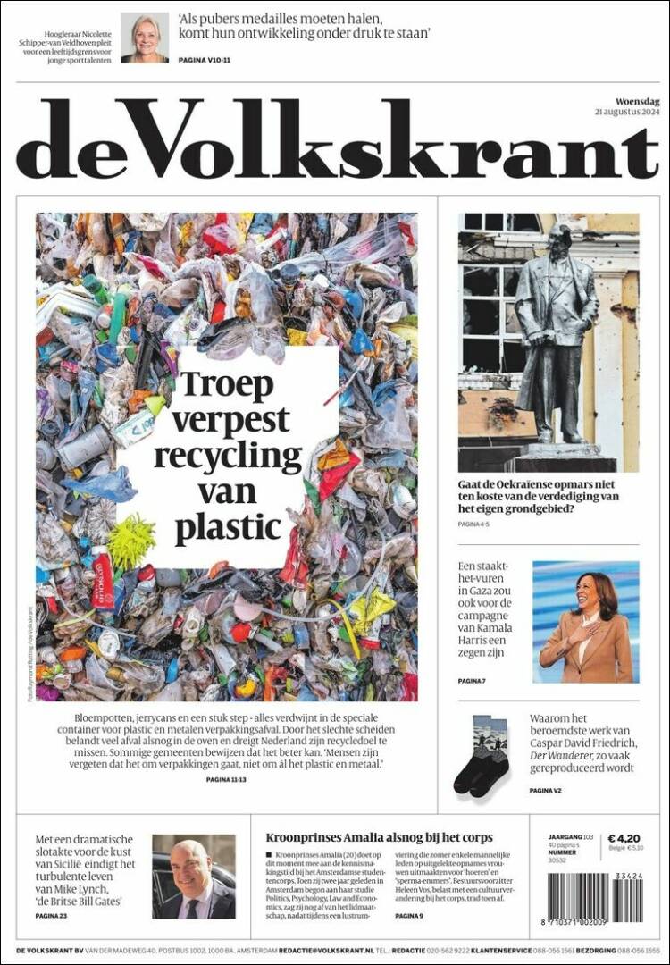 Portada de De Volkskrant (Pa&iacute;ses Bajos)