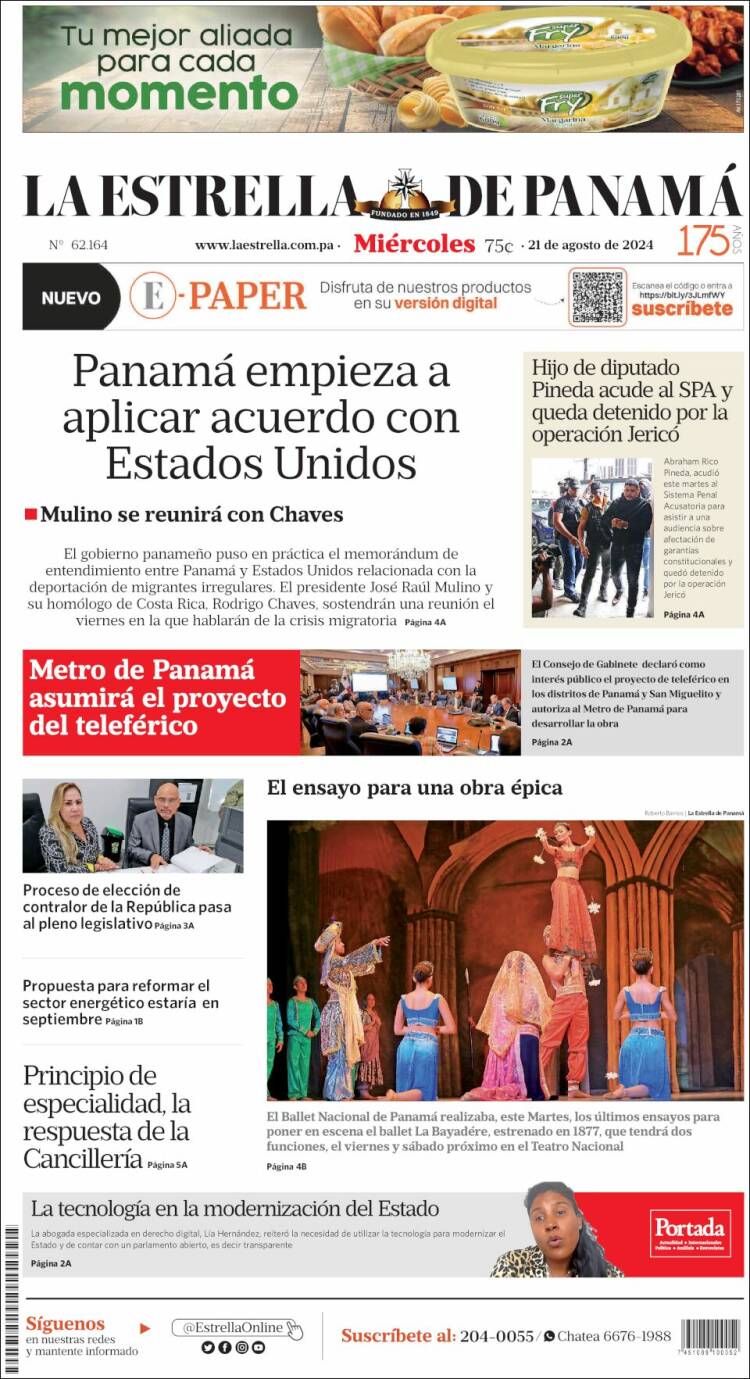 Portada de La Estrella de Panamá (Panam&aacute;)
