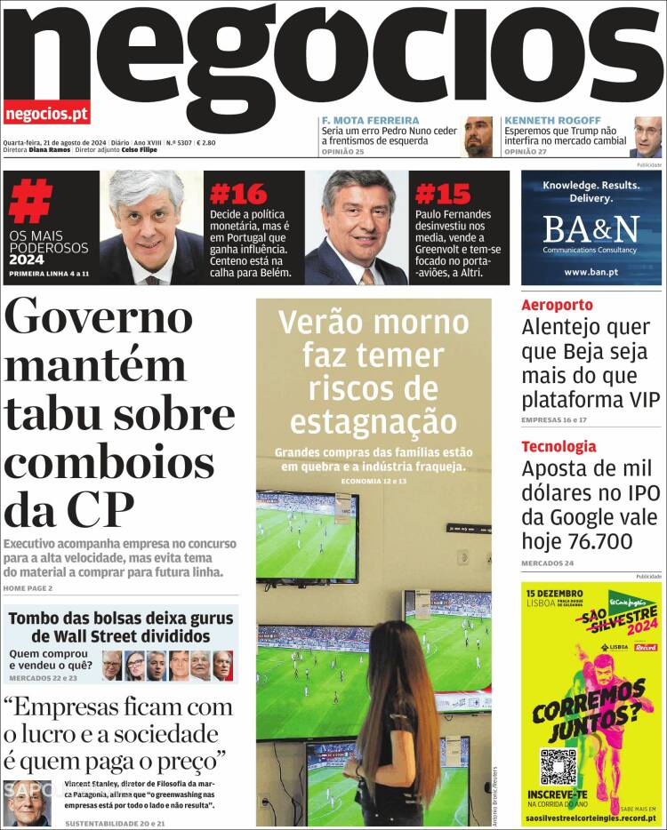 Portada de Jornal de Negócios (Portugal)