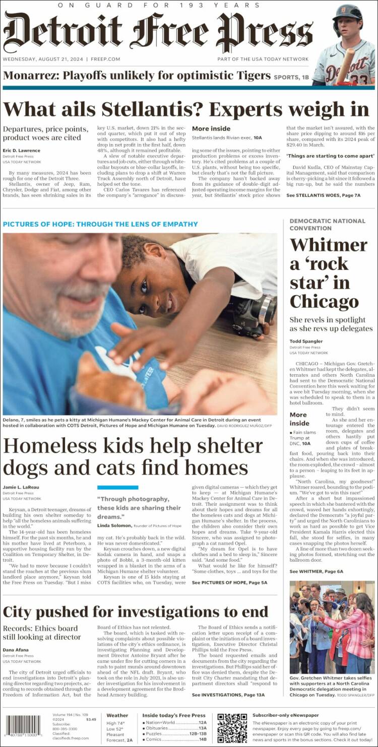 Portada de Detroit Free Press (USA)