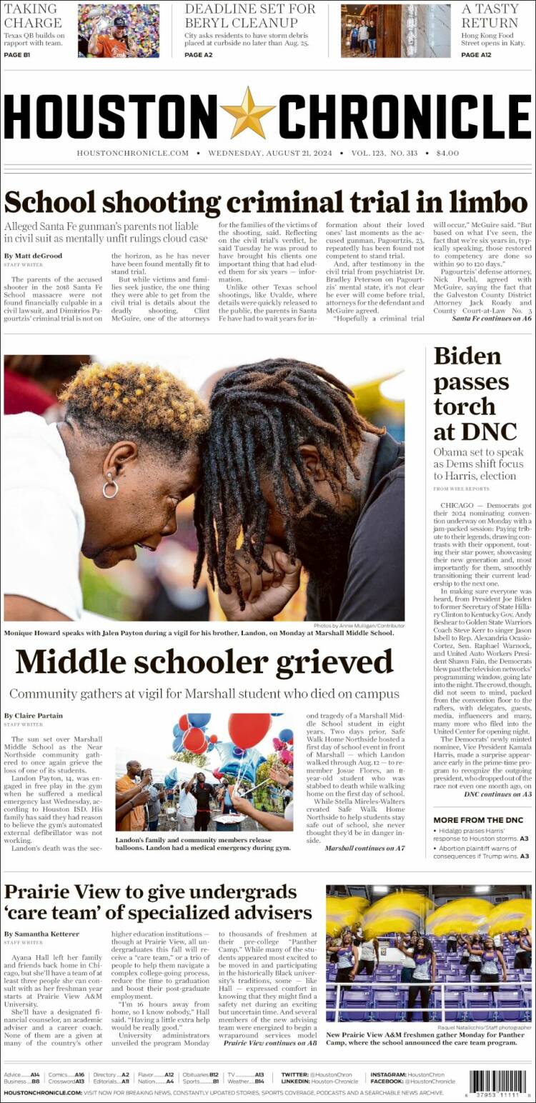 Portada de Houston Chronicle (USA)