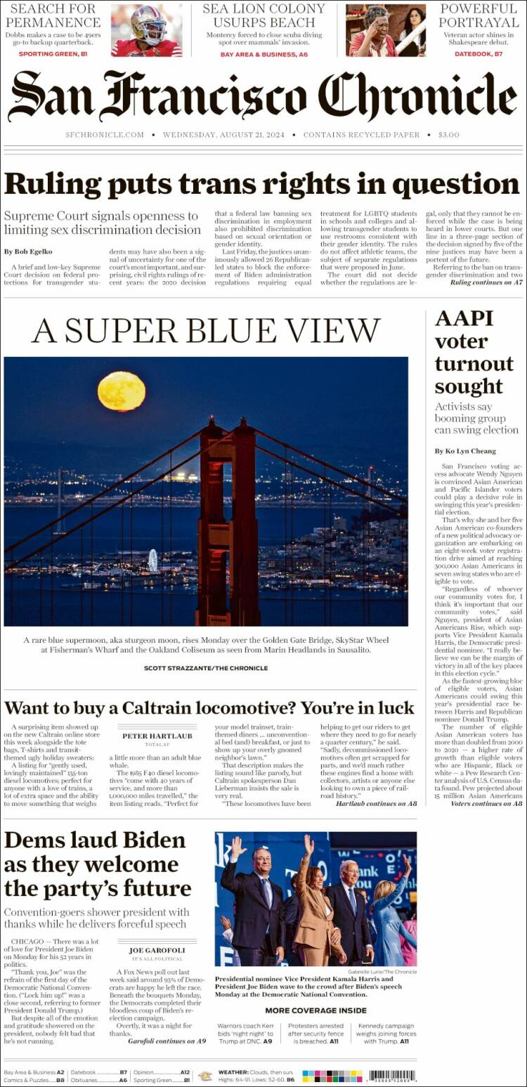 Portada de San Francisco Chronicle (USA)