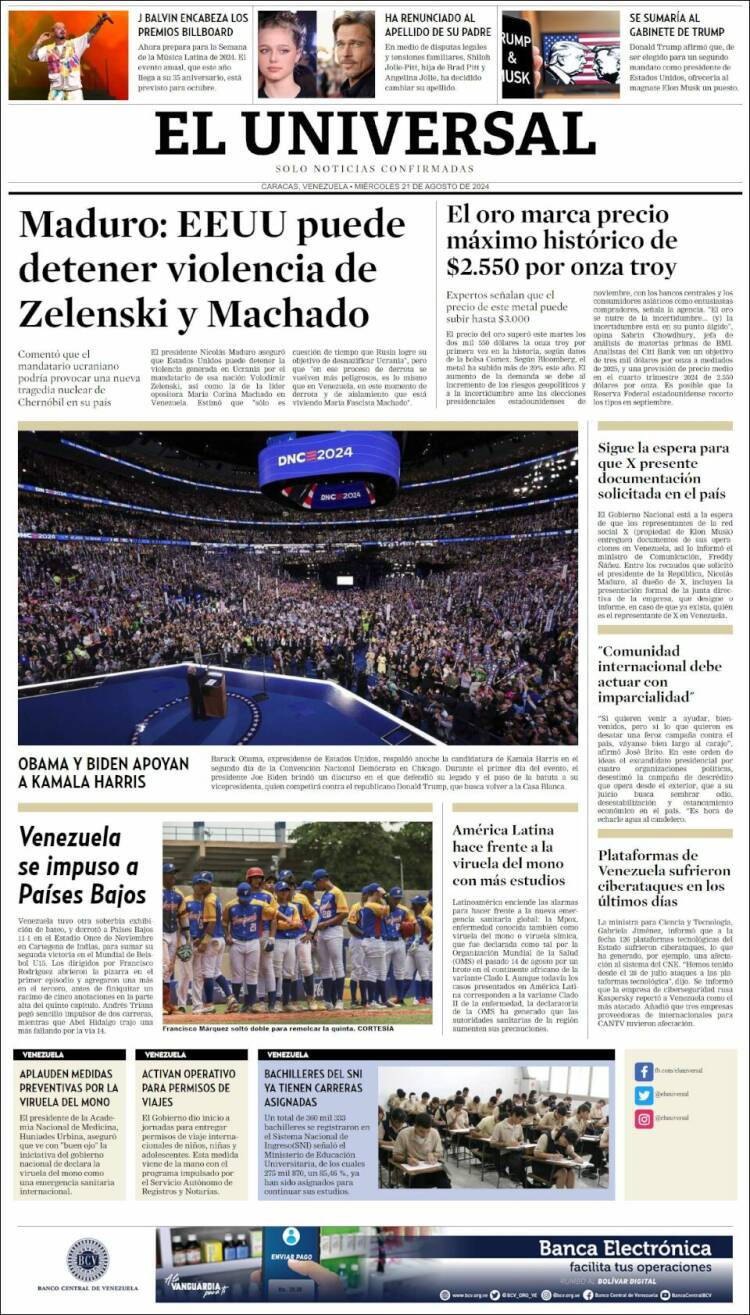 Portada de Universal (Venezuela)