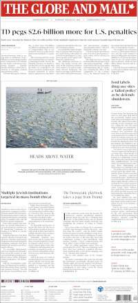 Portada de The Globe and Mail (Canadá)