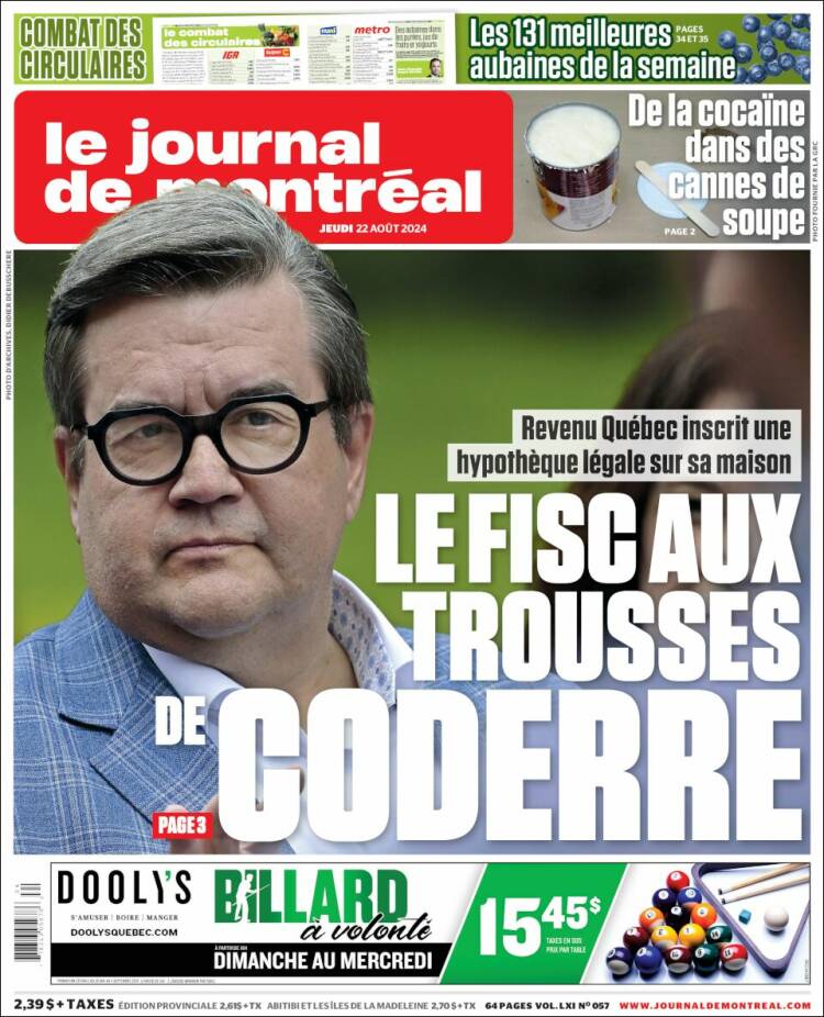 Portada de Le Journal de Montréal (Canadá)