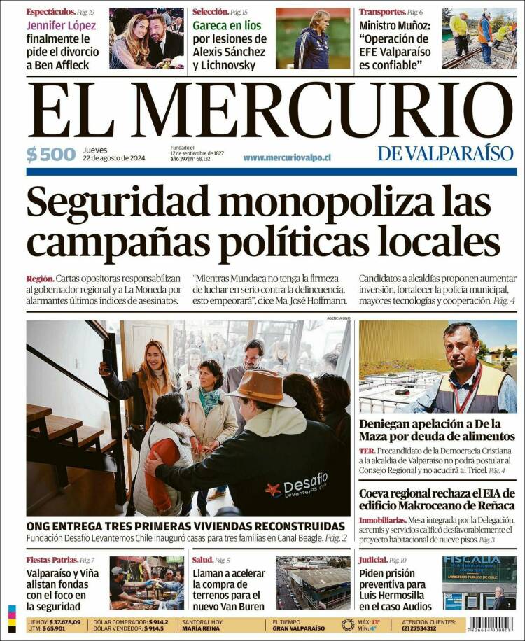Portada de Mercurio de Valparaiso (Chile)
