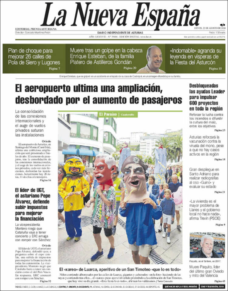 Portada de La Nueva España (España)